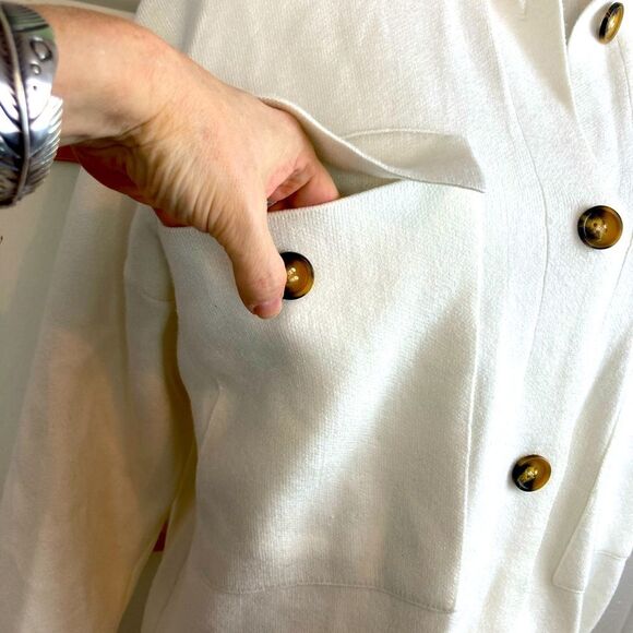 Truth by Republic Long Ivory Sweater Cardigan Shacket w/button flap pockets warm - Picture 4 of 11